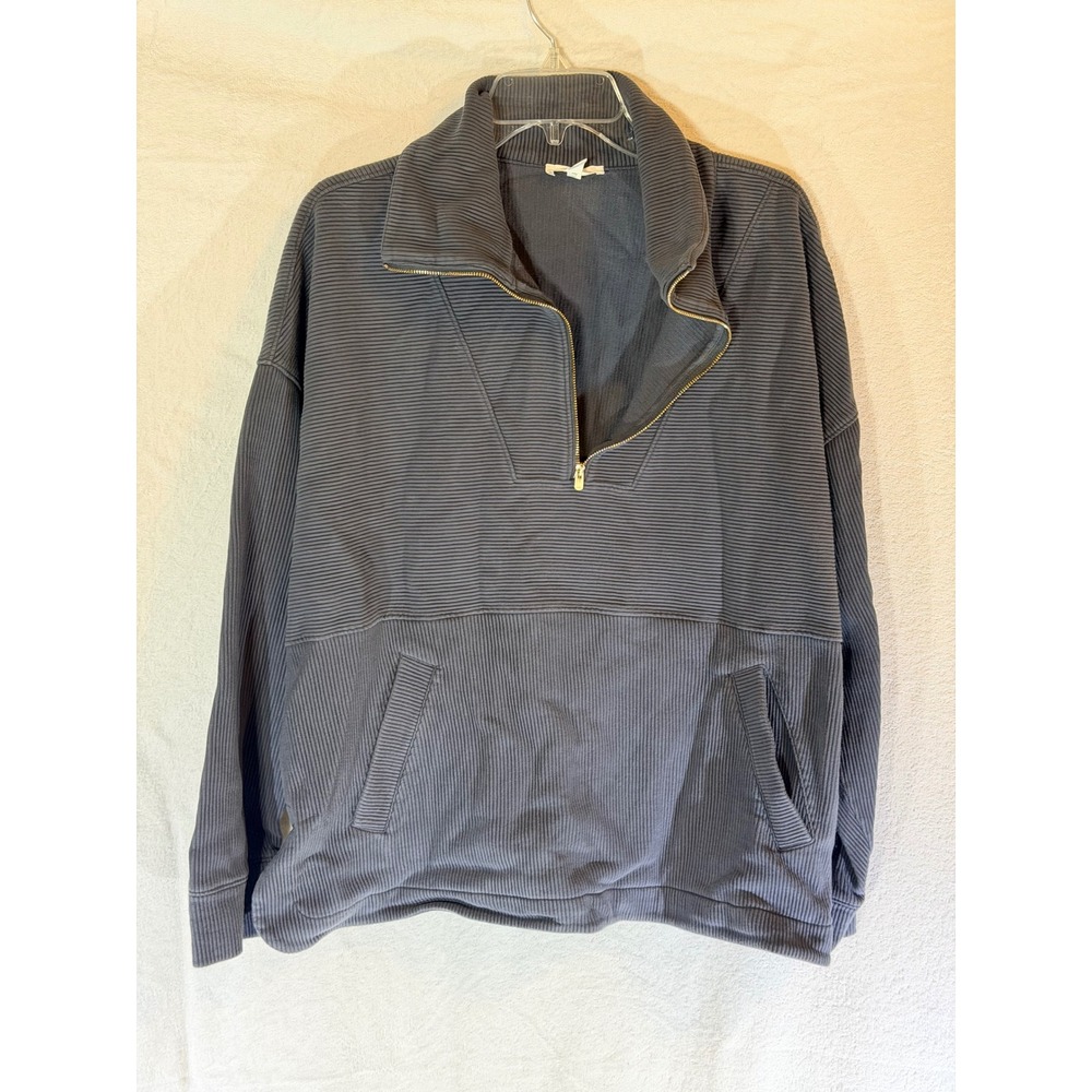 Haven Well Within Charcoal Gray Ribbed Organic Cotton Quarter Zip Pullover XXL